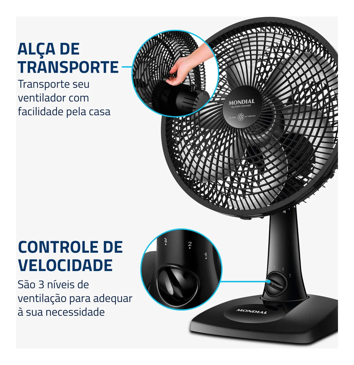 Ventilador de Mesa 30cm Super Power Mondial 60W VSP-30-B - Image 5