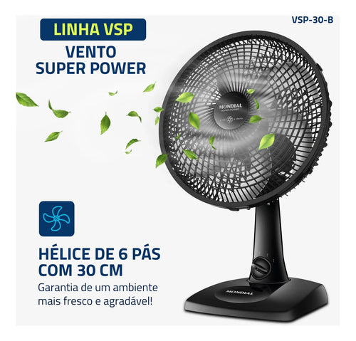 Imagem 2 de 6 de Ventilador de Mesa 30cm Super Power Mondial 60W VSP-30-B