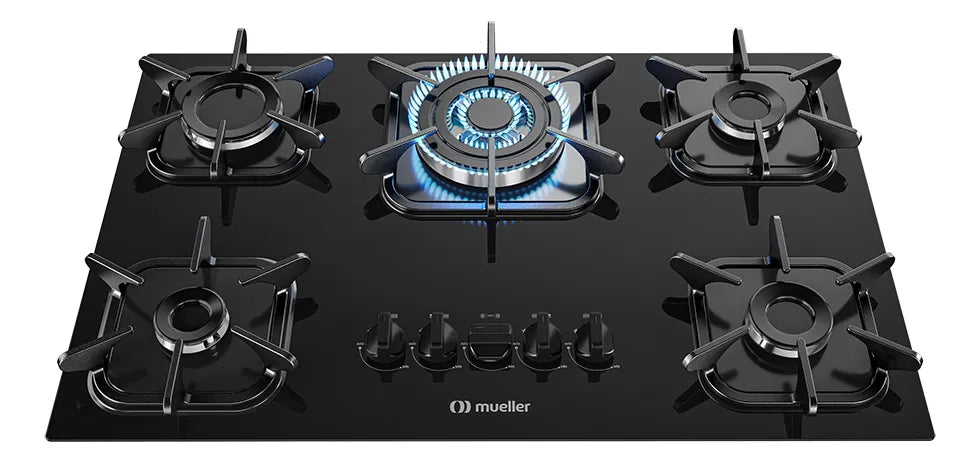 Cooktop Mueller 5 bocas Preto com Queimador Tripla chama - Image 1