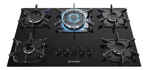Imagem 1 de 6 de Cooktop Mueller 5 bocas Preto com Queimador Tripla chama
