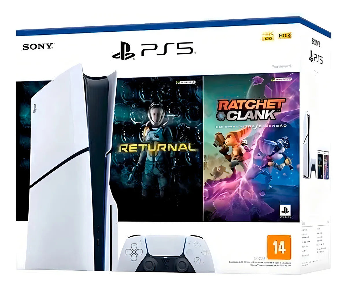 Console PlayStation 5 Midia Fisica Slim Branco 1TB Returnal e Ratchet e Clank Controle Sem Fio Dualsense Branco - Image 1